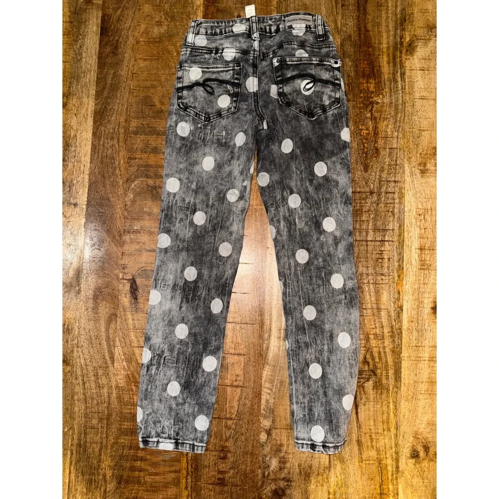 Justice Premium Girls Gray Polka Dot Acid Wash Simply Low Skinny Jeans Size 8R